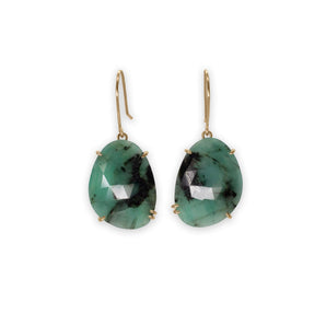 18K Faceted Emerald Bell Shaped Prong Earrings Earrings Page Sargisson 