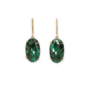 18K Faceted Emerald Long Oval Prong Earrings Earrings Page Sargisson 