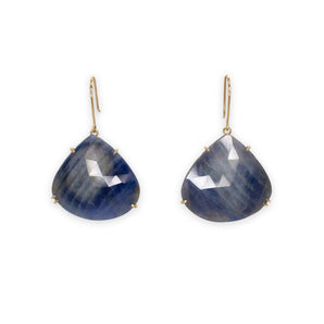 18K Faceted Wide Pear Blue Sapphire Prong Earrings