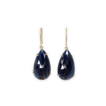18K Faceted Pear Blue Sapphire Prong Earrings Earrings Page Sargisson 