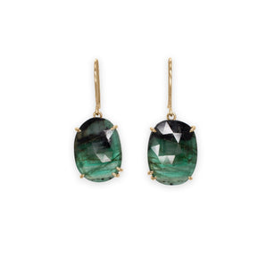 18K Faceted Emerald Long Cushion Prong Earrings Earrings Page Sargisson 