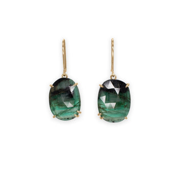 18K Faceted Emerald Long Cushion Prong Earrings Earrings Page Sargisson 
