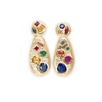 18K Rainbow Mosaic Cocktail Earrings Earrings Page Sargisson 