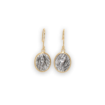 10K Oval Stone Drop Earrings Hidden Page Sargisson Tourmalated Quartz 