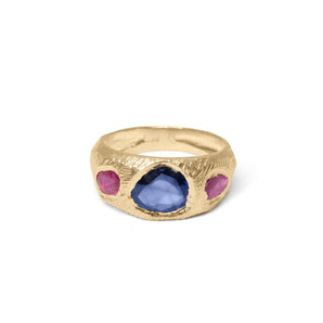 18K Three Stone Ring in Blue Sapphire and Ruby Rings Page Sargisson 