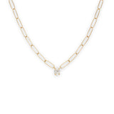 18K Oval Diamond Necklace on Paperclip Chain Necklace Unison 