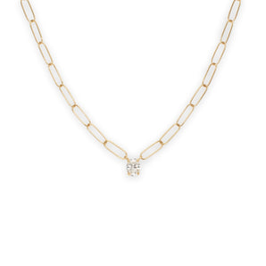 18K Oval Diamond Necklace on Paperclip Chain Necklace Unison 