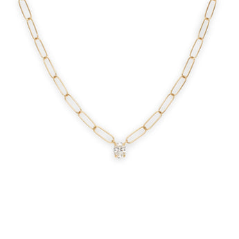18K Oval Diamond Necklace on Paperclip Chain Necklace Unison 
