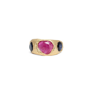 18K Three Stone Ring in Ruby and Blue Sapphire Rings Page Sargisson 