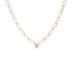 18K Oval Diamond Necklace on Paperclip Chain Necklace Unison 