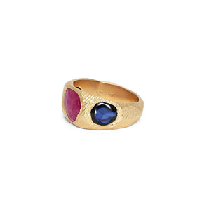 18K Three Stone Ring in Ruby and Blue Sapphire Rings Page Sargisson 