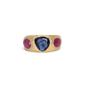 18K Three Stone Ring in Blue Sapphire and Ruby Rings Page Sargisson 