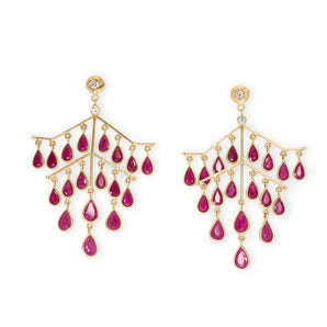 18K Fan Chandelier Earring in Ruby and Diamond Earrings Rava 
