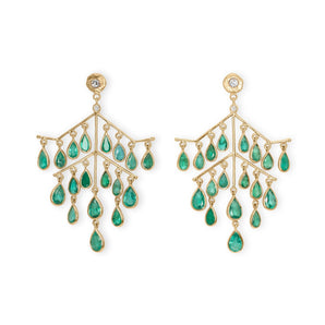 18K Fan Chandelier Earring in Emerald and Diamond Earrings Rava 