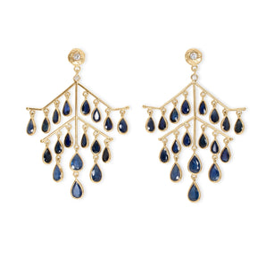 18K Fan Chandelier Earring in Sapphire and Diamond Earrings Rava 