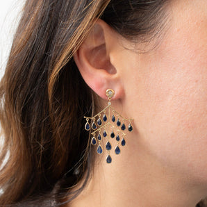 18K Fan Chandelier Earring in Sapphire and Diamond Earrings Rava 