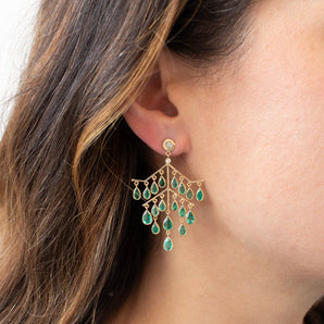 18K Fan Chandelier Earring in Emerald and Diamond Earrings Rava 