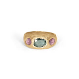 18K Three Stone Ring in Green and Pink Sapphire Rings Page Sargisson 