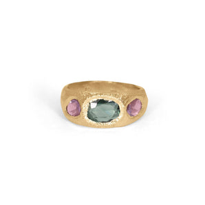 18K Three Stone Ring in Green and Pink Sapphire Rings Page Sargisson 