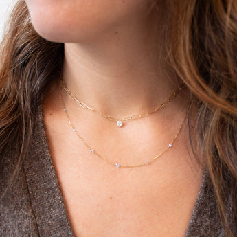 18K Oval Diamond Necklace on Paperclip Chain Necklace Unison 