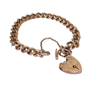VINTAGE 9K Curb Bracelet with texture and Heart Lock Hidden Page Sargisson 