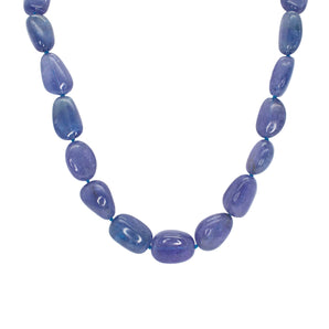 18K Large Beaded Chain Necklace in Tanzanite with Carved Clasp Necklaces Page Sargisson 