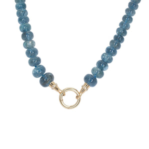 18K Beaded Chain Necklace with Diamond Caps in Dark Blue Aquamarine Necklace Page Sargisson 