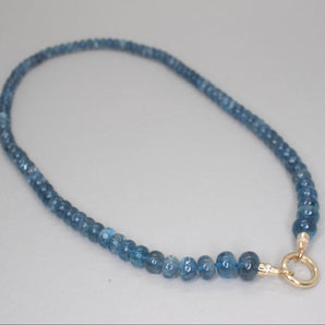 18K Beaded Chain Necklace with Diamond Caps in Dark Blue Aquamarine Necklace Page Sargisson 