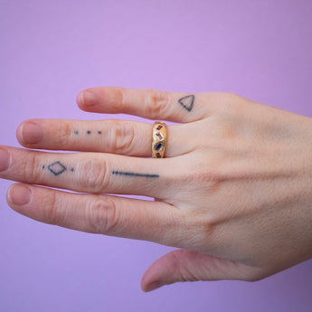 18K Geometric Mixed Band in Rainbow Sapphires Hidden Page Sargisson 