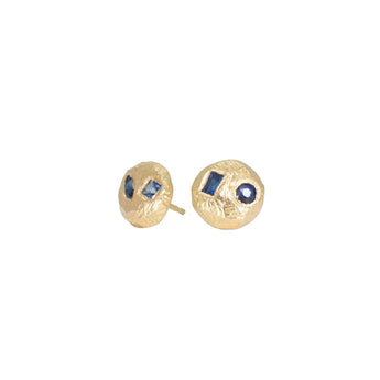 18K Gold Button Studs with Geometric Blue Sapphires Earrings Page Sargisson 