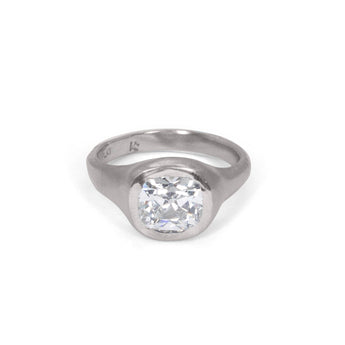 Platinum Carved Signet with 2.10ct Antique Style Lab Diamond Engagement Ring Page Sargisson 