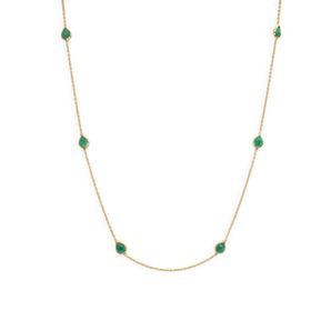 18K Gold Petite Gemstone Station Chain Necklace Necklace Sarraf Jewelers Emerald 