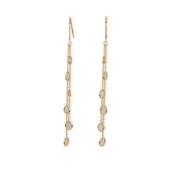 18K Gold Station Drop Earrings with Diamond Slices - Long Earrings Sarraf Jewelers 