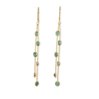 18K Gold Station Drop Earrings with Emeralds - Long Earrings Sarraf Jewelers 