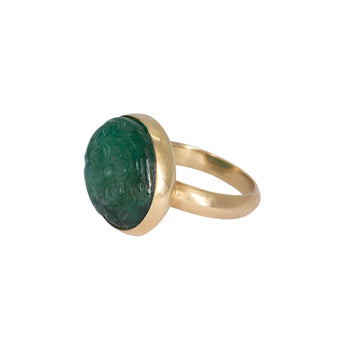 VINTAGE- 18K Gold Ring with Carved Emerald Ring RADHA GOLD 