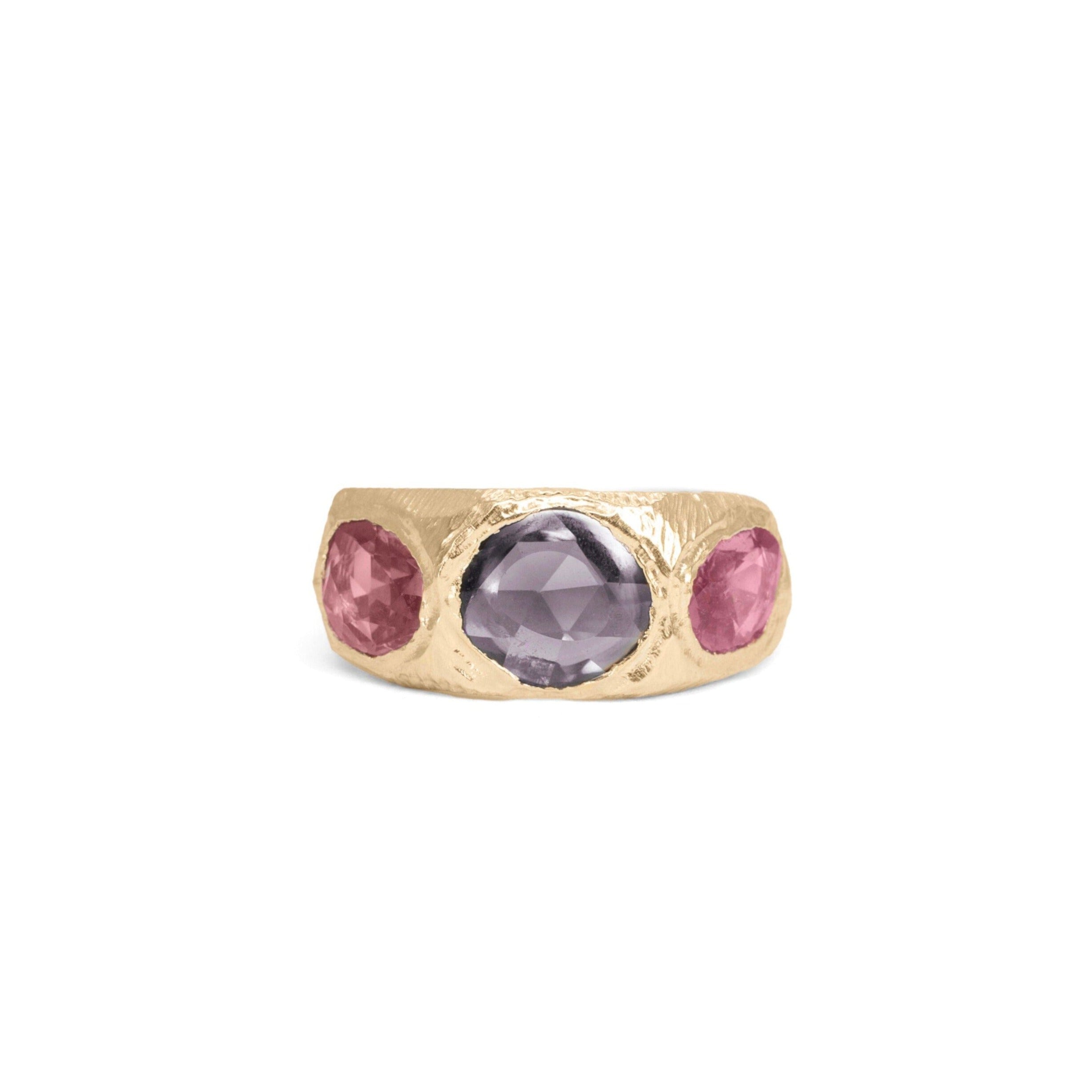 18K Three Stone Ring in Purple and Pink Sapphires Rings Page Sargisson 
