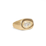 18K Carved Signet Ring with Pear Diamond Engagement Ring Page Sargisson 