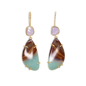 18K Pink Sapphire & Petrified Blue Opal Earring Hidden Page Sargisson 