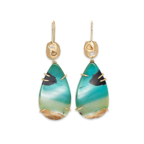 18K Geometric Diamond & Petrified Blue Opal Earring Earrings Page Sargisson 