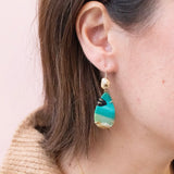 18K Geometric Diamond & Petrified Blue Opal Earring Earrings Page Sargisson 