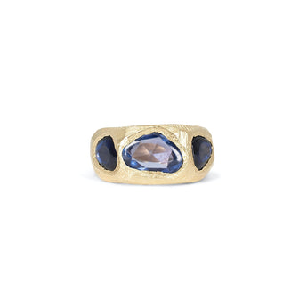 18K Three Stone Ring in Light and Dark Blue Sapphires Rings Page Sargisson 