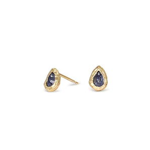 18K Gold Gemstone Teardrop Stud Earrings Earrings Page Sargisson Blue Sapphire 
