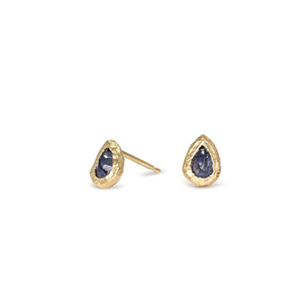 18K Gold Gemstone Teardrop Stud Earrings Earrings Page Sargisson Blue Sapphire 