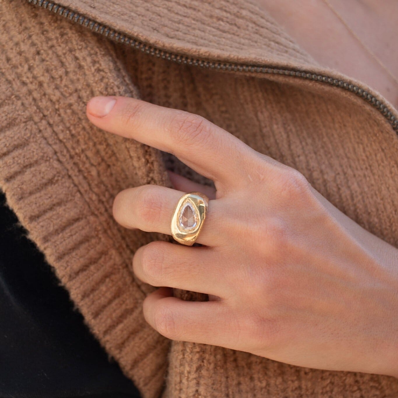 Carved Signet Rings 18K Gold Carved Signet Ring with Rose Cut Pear Shaped Diamond – Page ...