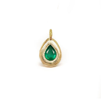 18K Gold Large Carved Pear Emerald Pendant Charm Page Sargisson 