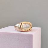 18K Carved Signet Ring with Pear Diamond Engagement Ring Page Sargisson 