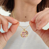 18K Round Mosaic Tablet Necklace in Pink Sapphires Hidden Page Sargisson 
