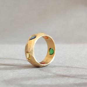 18K Five Sapphire Ring in Rainbow with Tsavorite Hidden Page Sargisson 