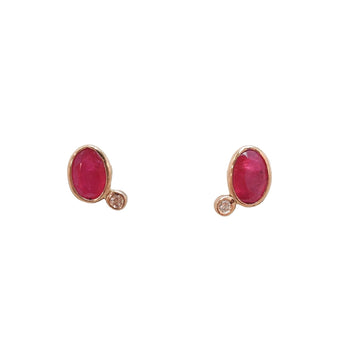 SALE - 10k Bezel Studs with Satellite Diamond Earrings Rava 