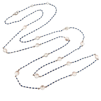 SALE - Sterling Silver Astrid Long Necklace with blue enamel 40" Hidden Page Sargisson 